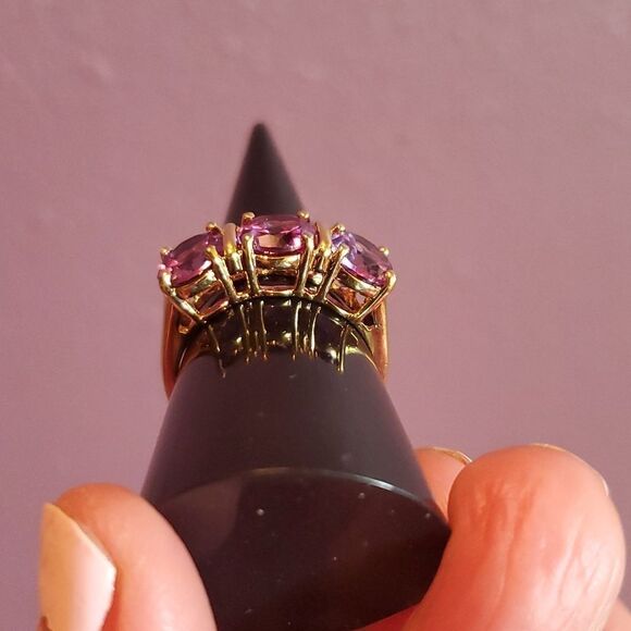 Amethyst Gold Plated Sterling Silver Ring! Stamped 925 China. Size 8. - Picture 3 of 8